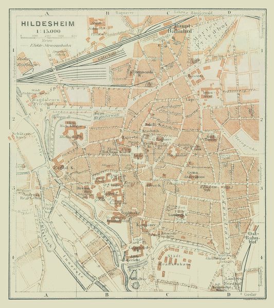 Historic Map - Hildesheim Germany - Baedeker 1914 - 23 x 25.87 - Vintage Wall Art