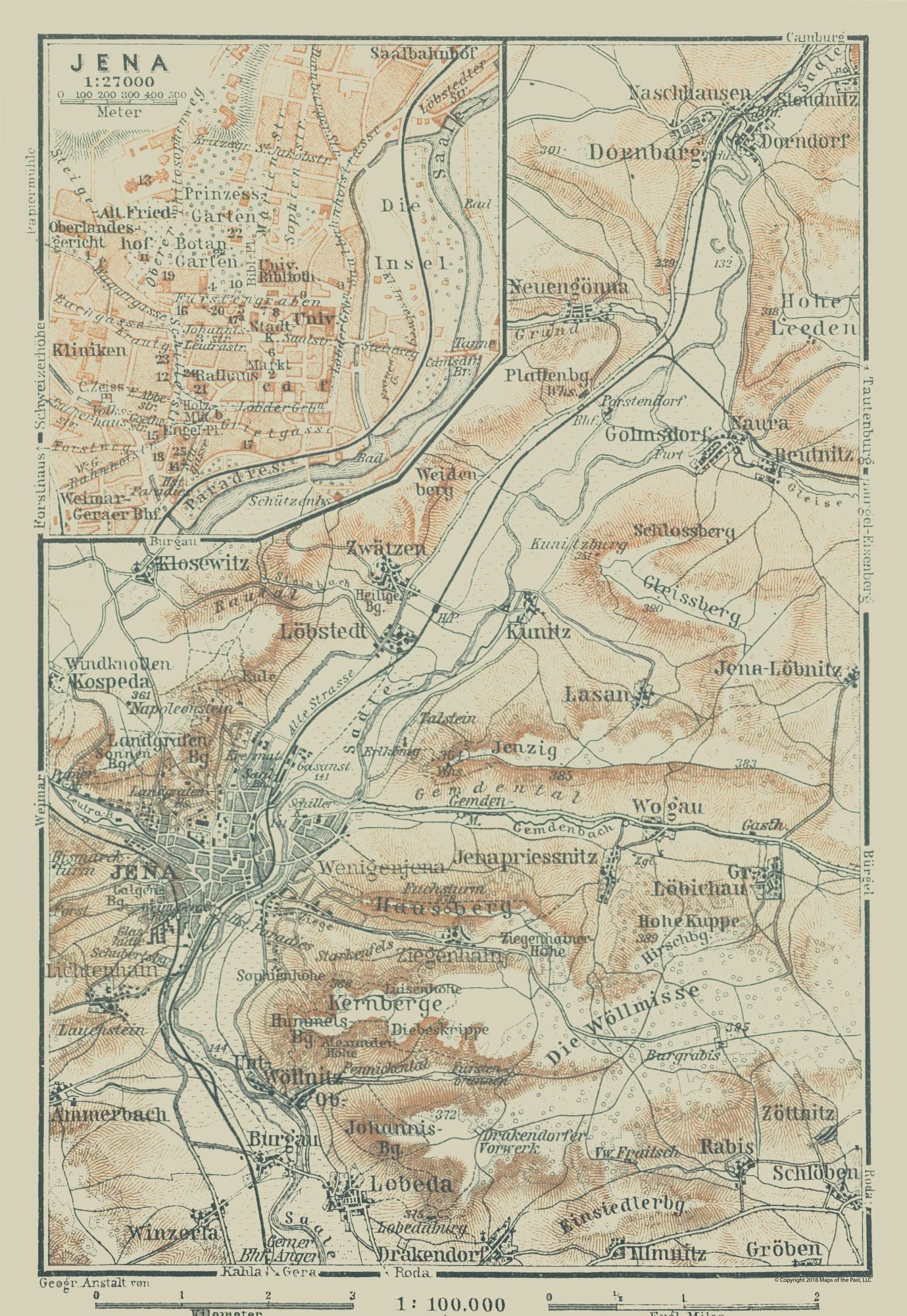 Historic Map - Jena Germany - Baedeker 1914 - 23 x 33.35 - Vintage Wall Art