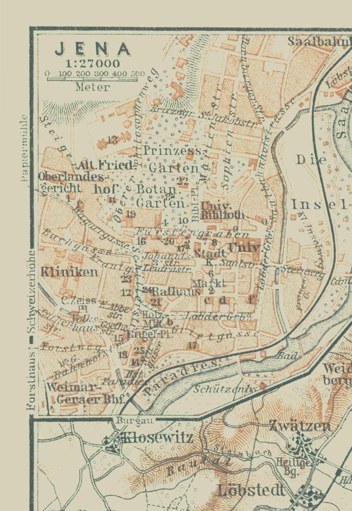 Historic Map - Jena Germany - Baedeker 1914 - 23 x 33.35 - Vintage Wall Art