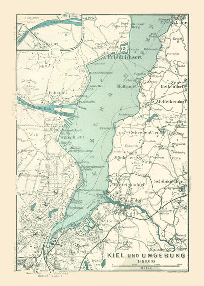Historic Map - Kiel Surroundings Germany - Baedeker 1914 - 23 x 32.13 - Vintage Wall Art