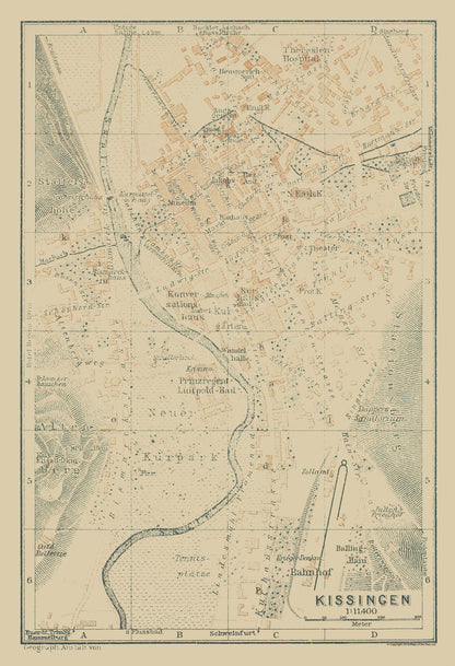 Historic Map - Kissingen Germany - Baedeker 1914 - 23 x 33.68 - Vintage Wall Art