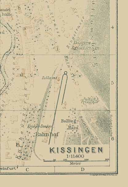 Historic Map - Kissingen Germany - Baedeker 1914 - 23 x 33.68 - Vintage Wall Art