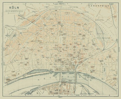 Historic Map - Cologne Germany - Baedeker 1914 - 28.12 x 23 - Vintage Wall Art