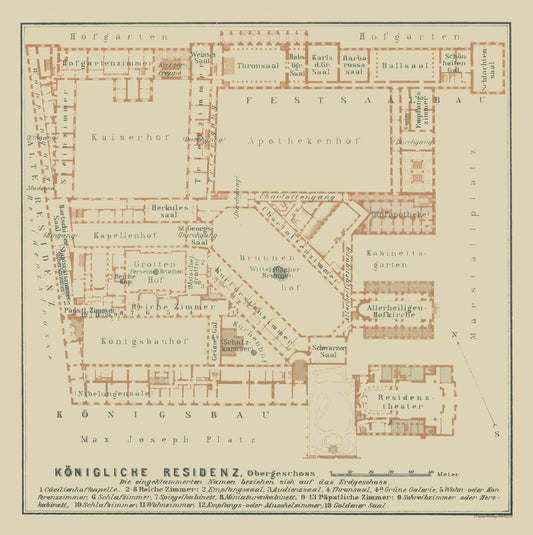 Historic Map - Munich Residenz Germany - Baedeker 1914 - 23 x 23.08 - Vintage Wall Art