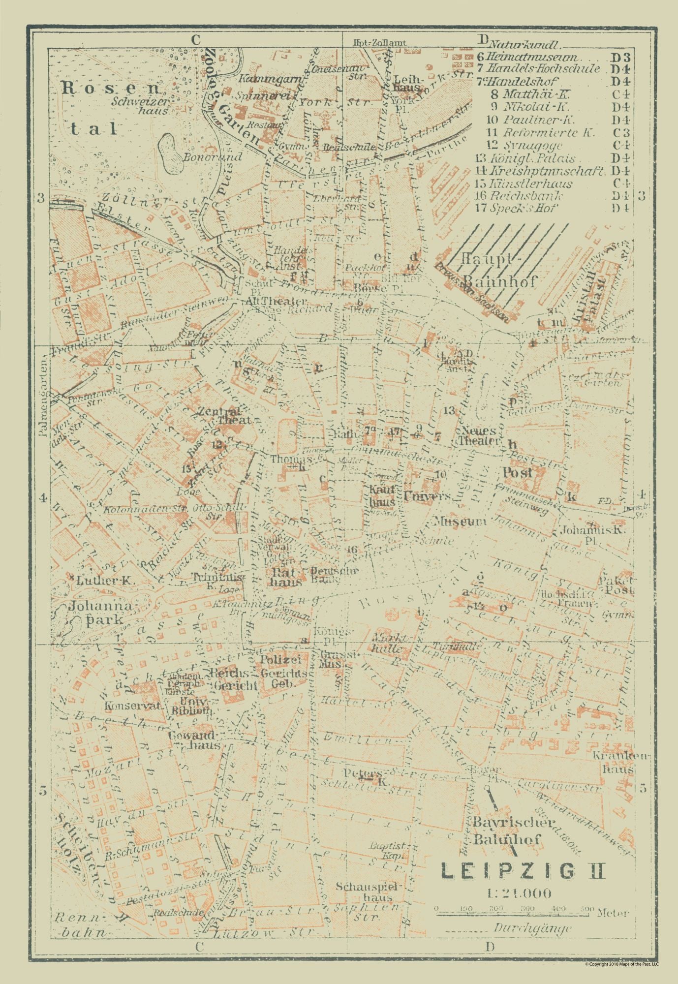 Historic Map - Leipzig Germany - Baedeker 1914 - 23 x 33.37 - Vintage Wall Art