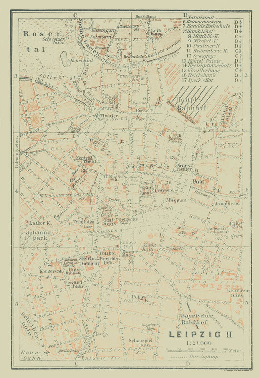 Historic Map - Leipzig Germany - Baedeker 1914 - 23 x 33.37 - Vintage Wall Art