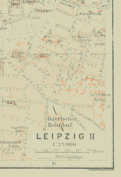Historic Map - Leipzig Germany - Baedeker 1914 - 23 x 33.37 - Vintage Wall Art
