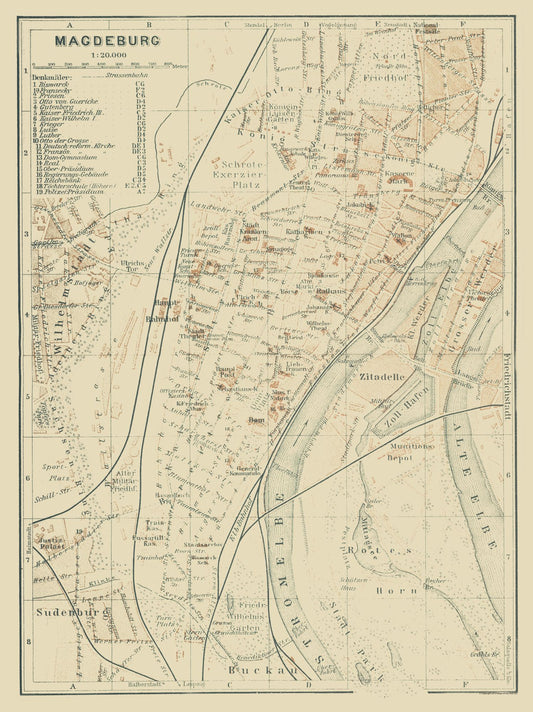 Historic Map - Magdeburg Germany - Baedeker 1914 - 23 x 30.72 - Vintage Wall Art