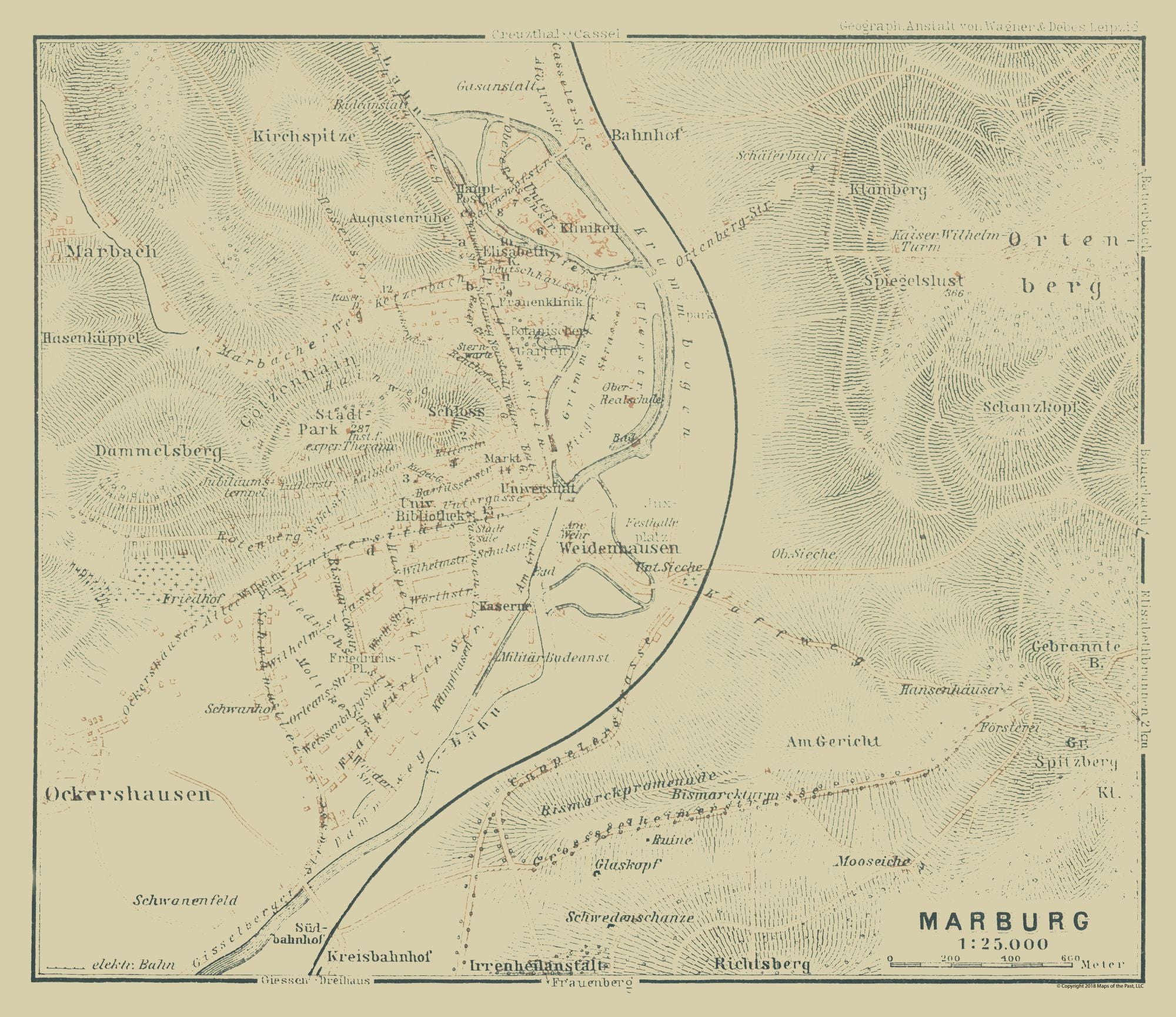 Historic Map - Marburg Germany - Baedeker 1914 - 26.61 x 23 - Vintage ...