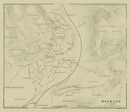 Historic Map - Marburg Germany - Baedeker 1914 - 26.61 x 23 - Vintage Wall Art