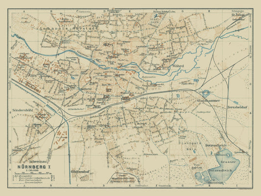 Historic Map - Nuremberg Germany North - Baedeker 1914 - 30.65 x 23 - Vintage Wall Art