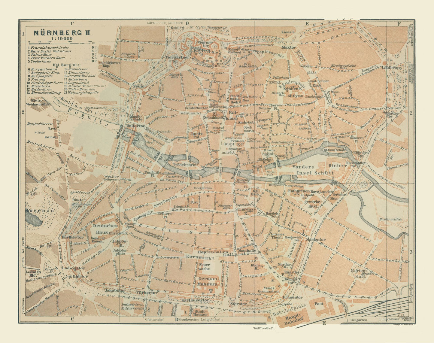 Historic Map - Nuremberg Germany - Baedeker 1914 - 29.09 x 23 - Vintage Wall Art