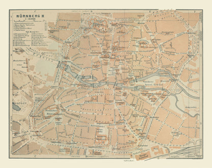 Historic Map - Nuremberg Germany - Baedeker 1914 - 29.09 x 23 - Vintage Wall Art