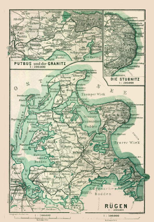 Historic Map - Rugen Island Germany - Baedeker 1914 - 23 x 33.16 - Vintage Wall Art