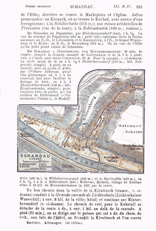 Historic Map - Schandau Germany - Baedeker 1914 - 23 x 33.90 - Vintage Wall Art