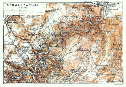 Historic Map - Schwarzatal Region Germany - Baedeker 1914 - 33.22 x 23 - Vintage Wall Art