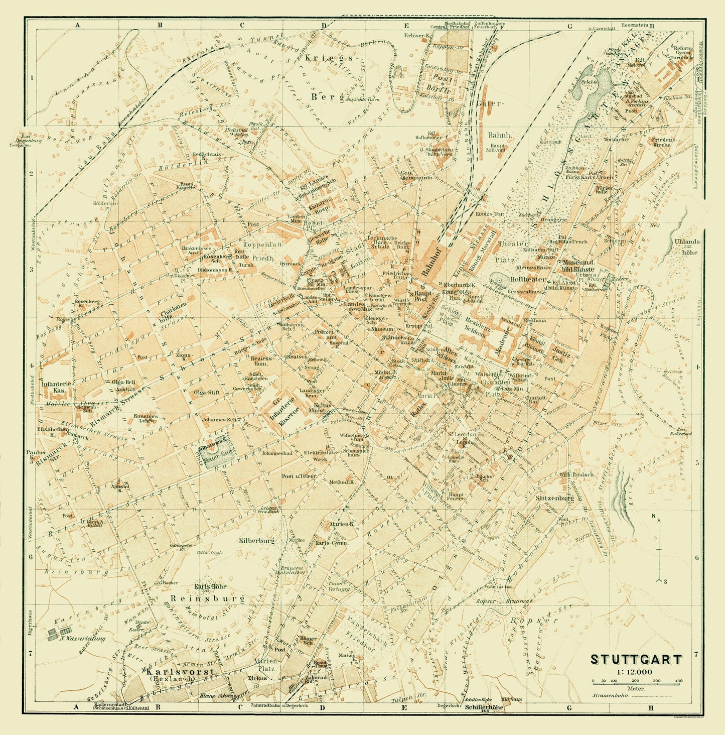 Historic Map - Stuttgart Germany - Baedeker 1914 - 23 x 23.31 - Vintage Wall Art
