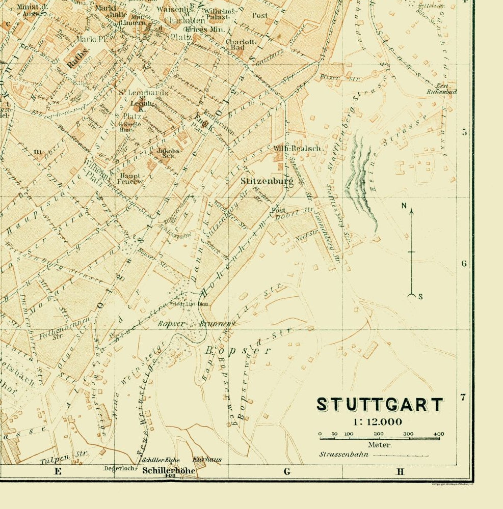 Historic Map - Stuttgart Germany - Baedeker 1914 - 23 x 23.31 - Vintage Wall Art