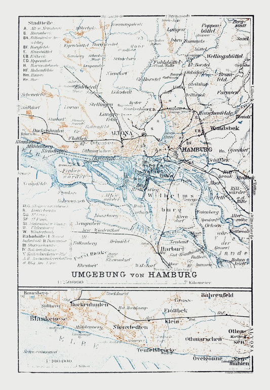 Historic Map - Hamburg Germany Vicinity - Baedeker 1914 - 23 x 33.19 - Vintage Wall Art