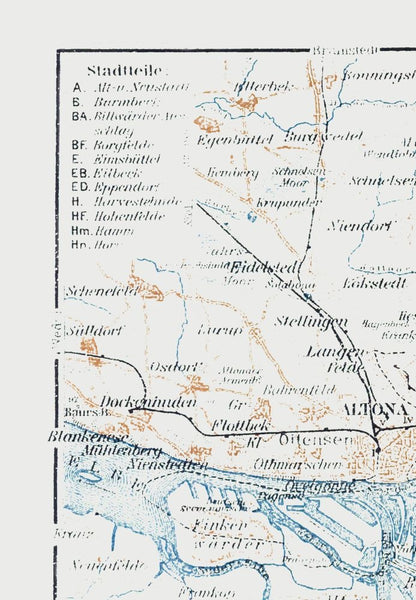 Historic Map - Hamburg Germany Vicinity - Baedeker 1914 - 23 x 33.19 - Vintage Wall Art