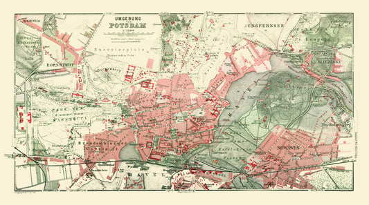 Historic Map - Potsdam Germany Vicinity - Baedeker 1914 - 41.23 x 23 - Vintage Wall Art