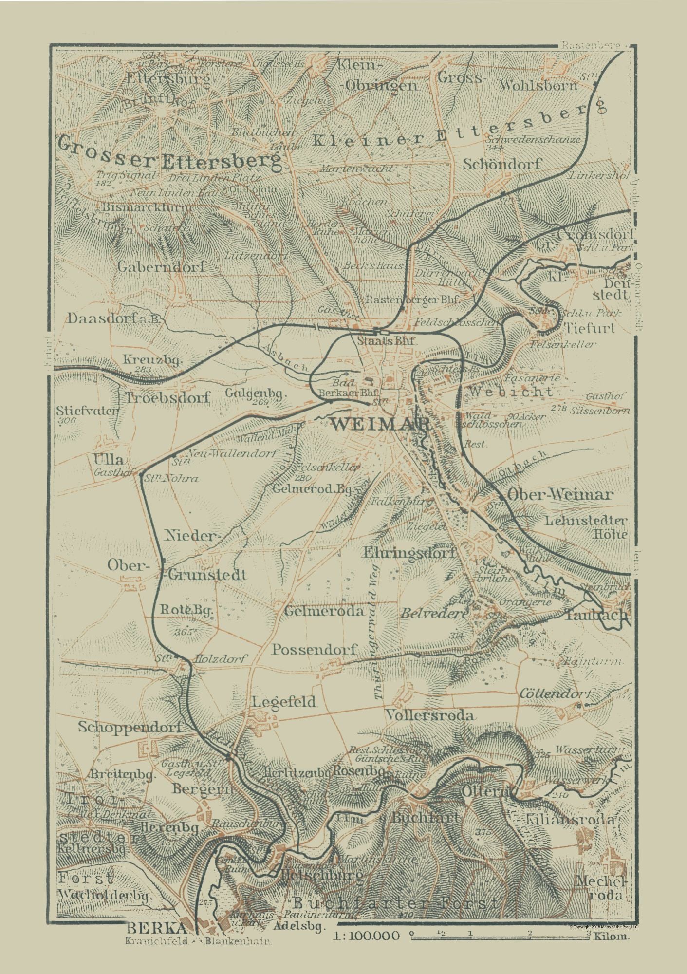 Historic Map - Weimar Germany Vicinity - Baedeker 1914 - 23 x 32.61 - Vintage Wall Art