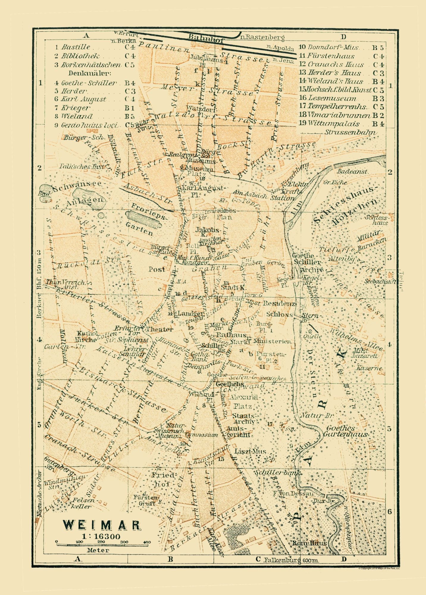 Historic Map - Weimar Germany - Baedeker 1914 - 23 x 32.12 - Vintage W ...