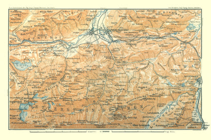 Historic Map - Wetterstein Mountains Germany - Baedeker 1914 - 34.61 x 23 - Vintage Wall Art