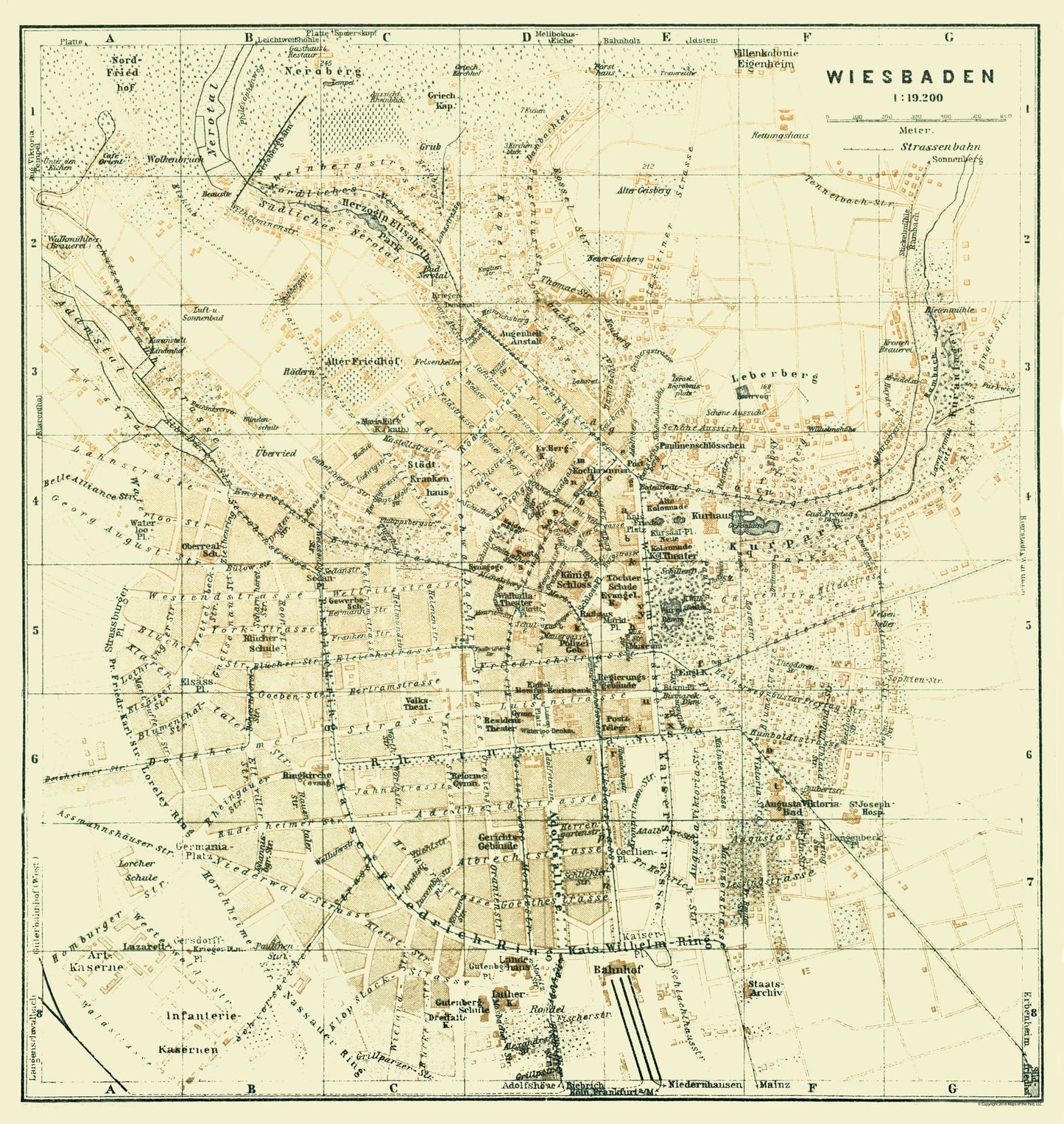 Historic Map - Wiesbaden Germany - Baedeker 1914 - 23 x 24.29 - Vintage Wall Art