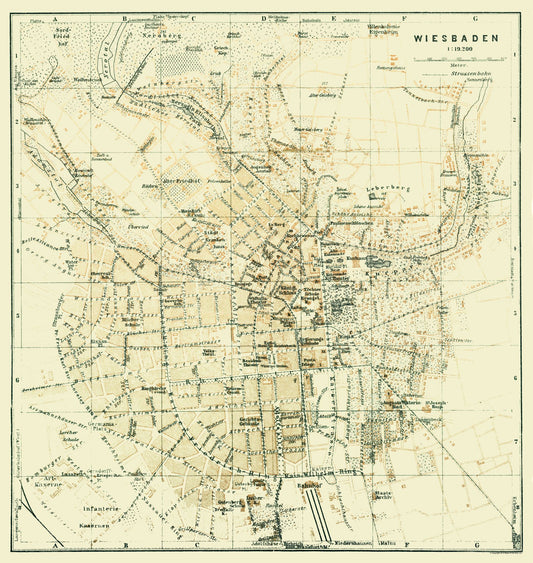 Historic Map - Wiesbaden Germany - Baedeker 1914 - 23 x 24.29 - Vintage Wall Art