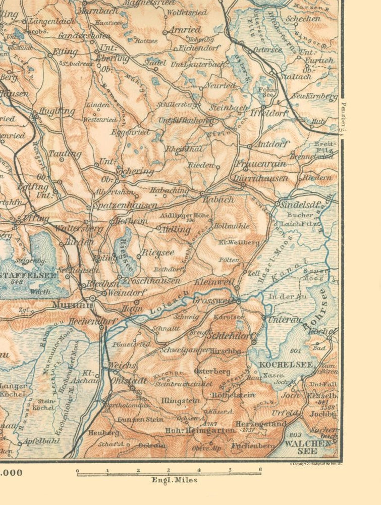 Historic Map - Southern Germany - Baedeker 1896 - 23 x 30.46 - Vintage Wall Art