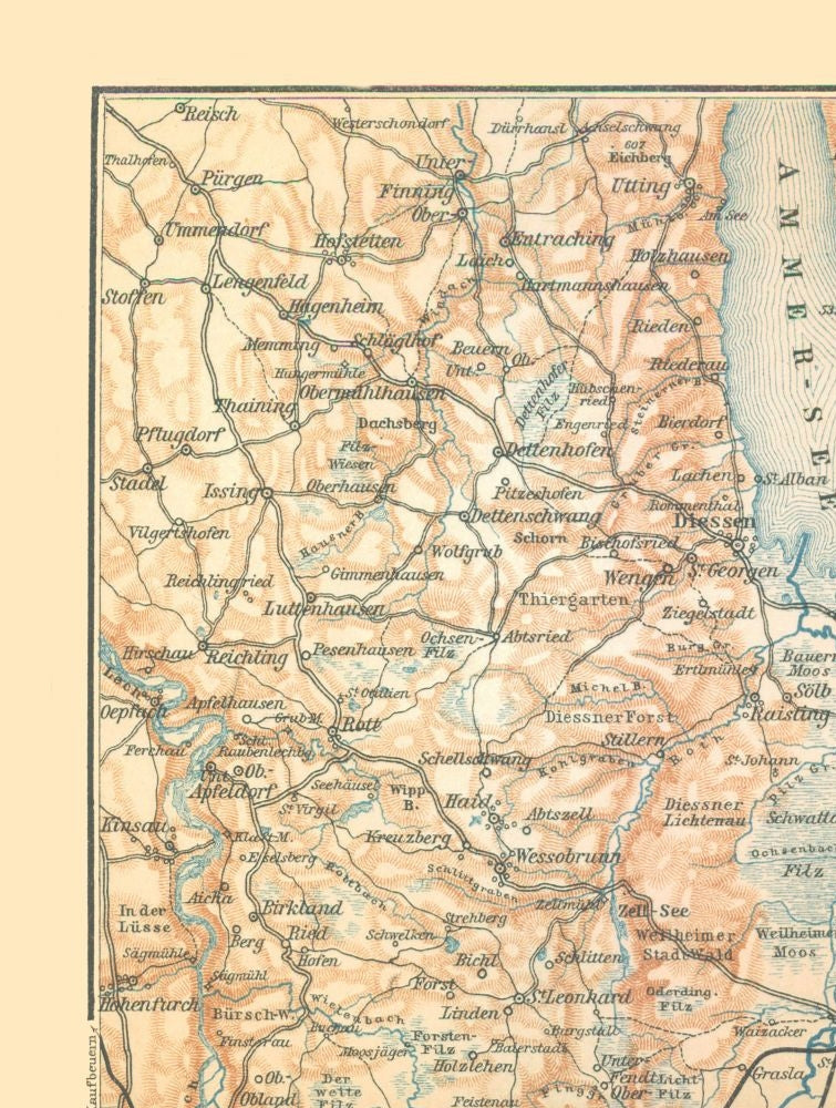 Historic Map - Southern Germany - Baedeker 1896 - 23 x 30.46 - Vintage Wall Art