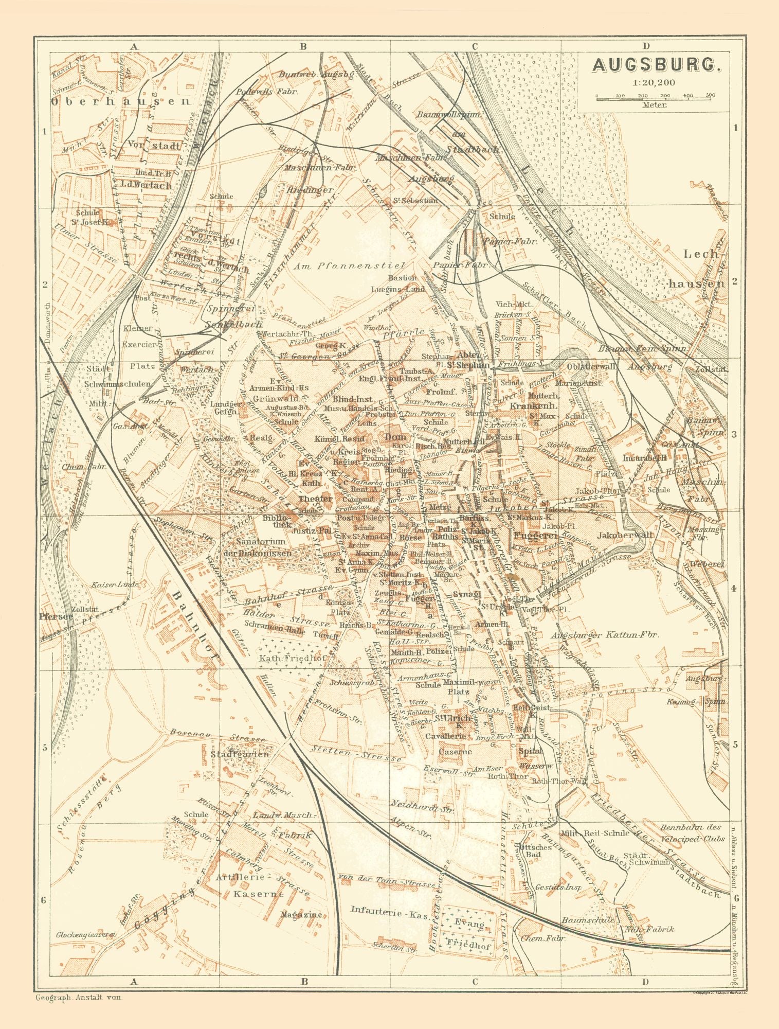 Historic Map - Augsburg Germany - Baedeker 1896 - 23 x 30.36 - Vintage ...