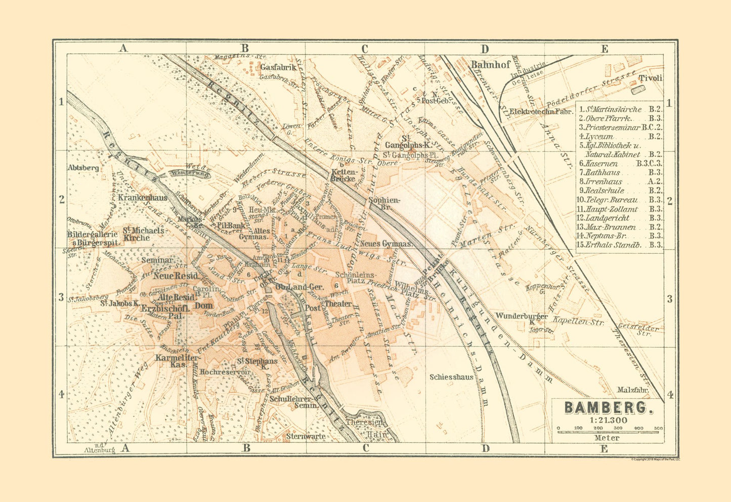 Historic Map - Bamberg Germany - Baedeker 1896 - 33.46 x 23 - Vintage Wall Art