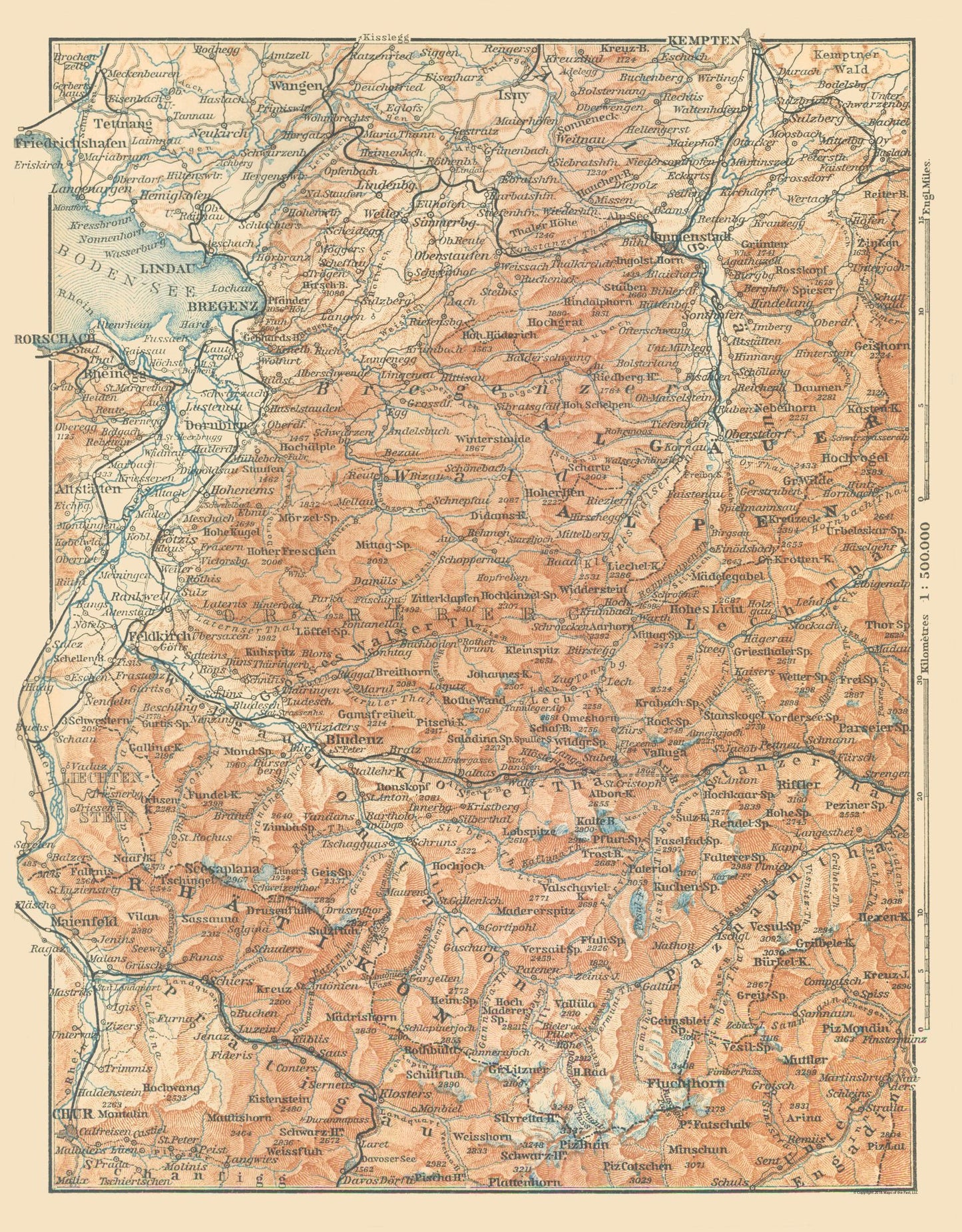 Historic Map - Lake Constance Germany - Baedeker 1896 - 23 x 29.47 - Vintage Wall Art