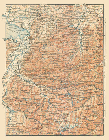 Historic Map - Lake Constance Germany - Baedeker 1896 - 23 x 29.47 - Vintage Wall Art