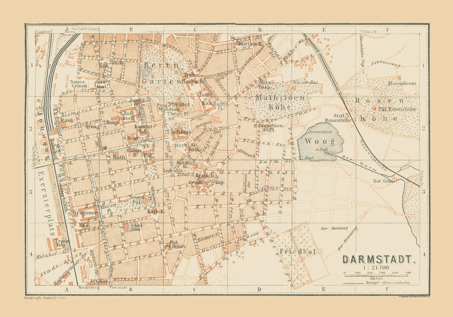 Historic Map - Darmstadt Germany - Baedeker 1896 - 32.91 x 23 - Vintage Wall Art