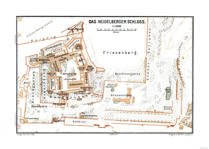 Historic Map - Heidelberg Castle Germany - Baedeker 1896 - 32.11 x 23 - Vintage Wall Art