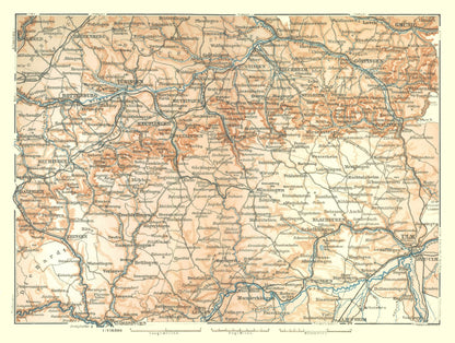 Historic Map - Germany Southwestern - Baedeker 1896 - 30.42 x 23 - Vintage Wall Art