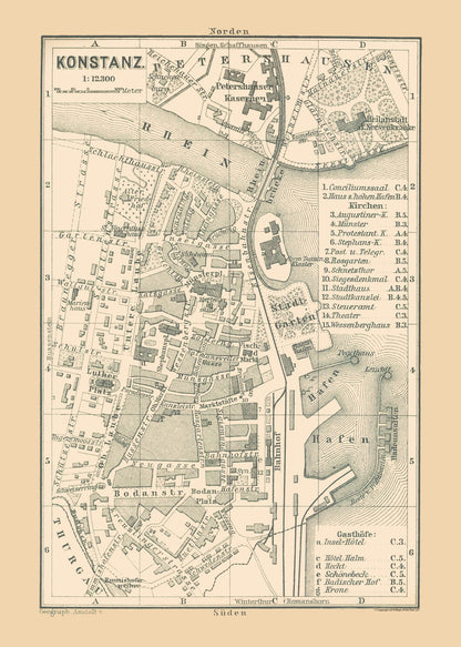 Historic Map - Konstanz Germany - Baedeker 1896 - 23 x 32.20 - Vintage Wall Art