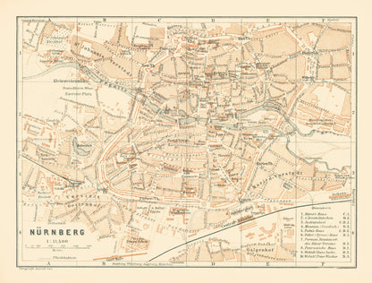 Historic Map - Nuremberg Germany - Baedeker 1896 - 30.25 x 23 - Vintage Wall Art