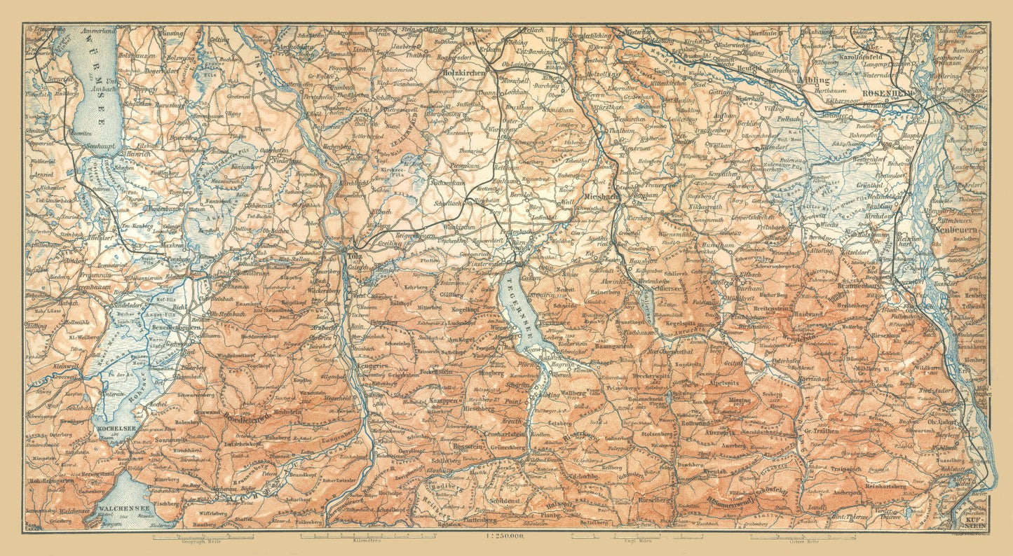 Historic Map - Southeastern Germany - Baedeker 1896 - 41.87 x 23 - Vintage Wall Art