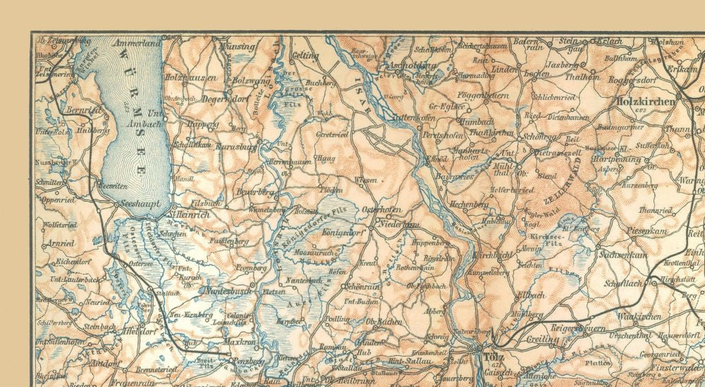 Historic Map - Southeastern Germany - Baedeker 1896 - 41.87 x 23 - Vintage Wall Art