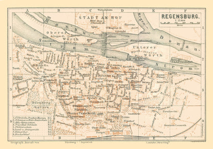 Historic Map - Regensburg Germany - Baedeker 1896 - 32.93 x 23 - Vintage Wall Art