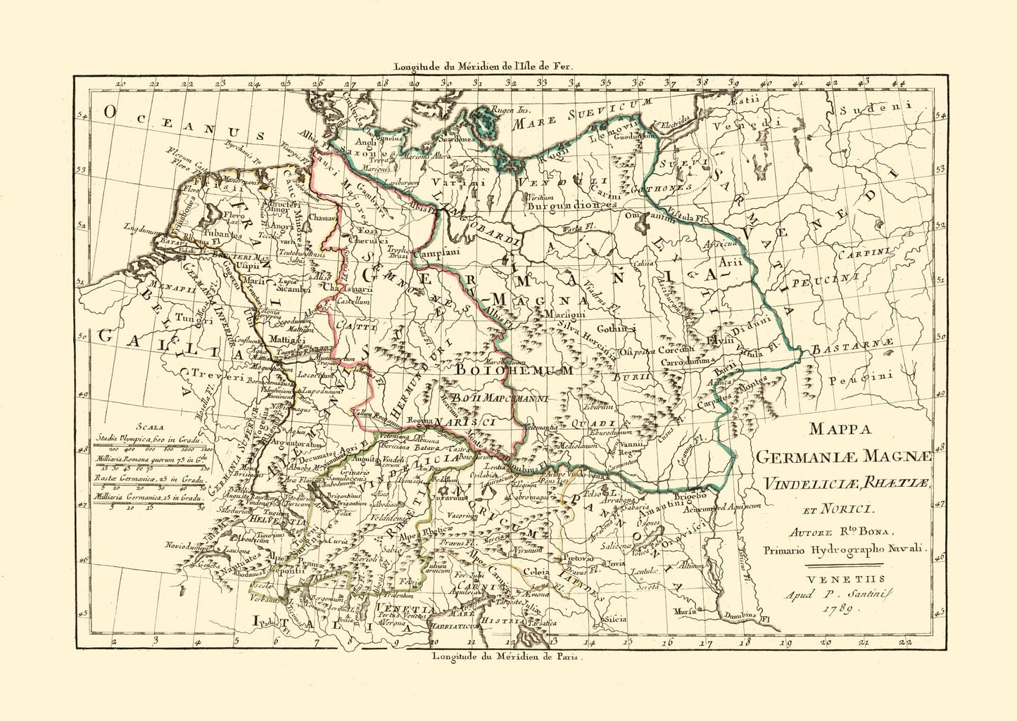 Historic Map - Ancient Germany - Santini 1794 - 32.43 x 23 - Vintage Wall Art