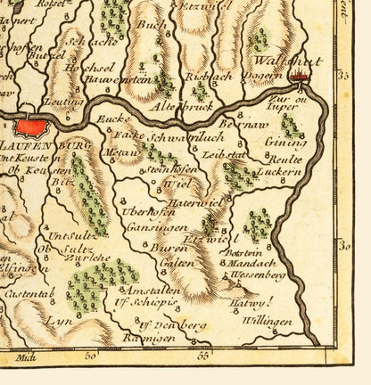 Historic Map - Rhine River Laufenburg Waldshut Germany - Robert 1748 - 23 x 23.85 - Vintage Wall Art