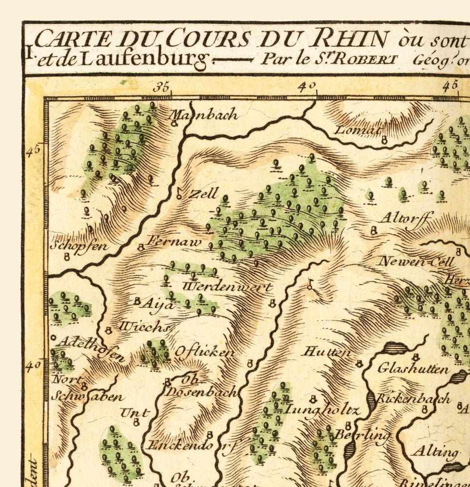 Historic Map - Rhine River Laufenburg Waldshut Germany - Robert 1748 - 23 x 23.85 - Vintage Wall Art