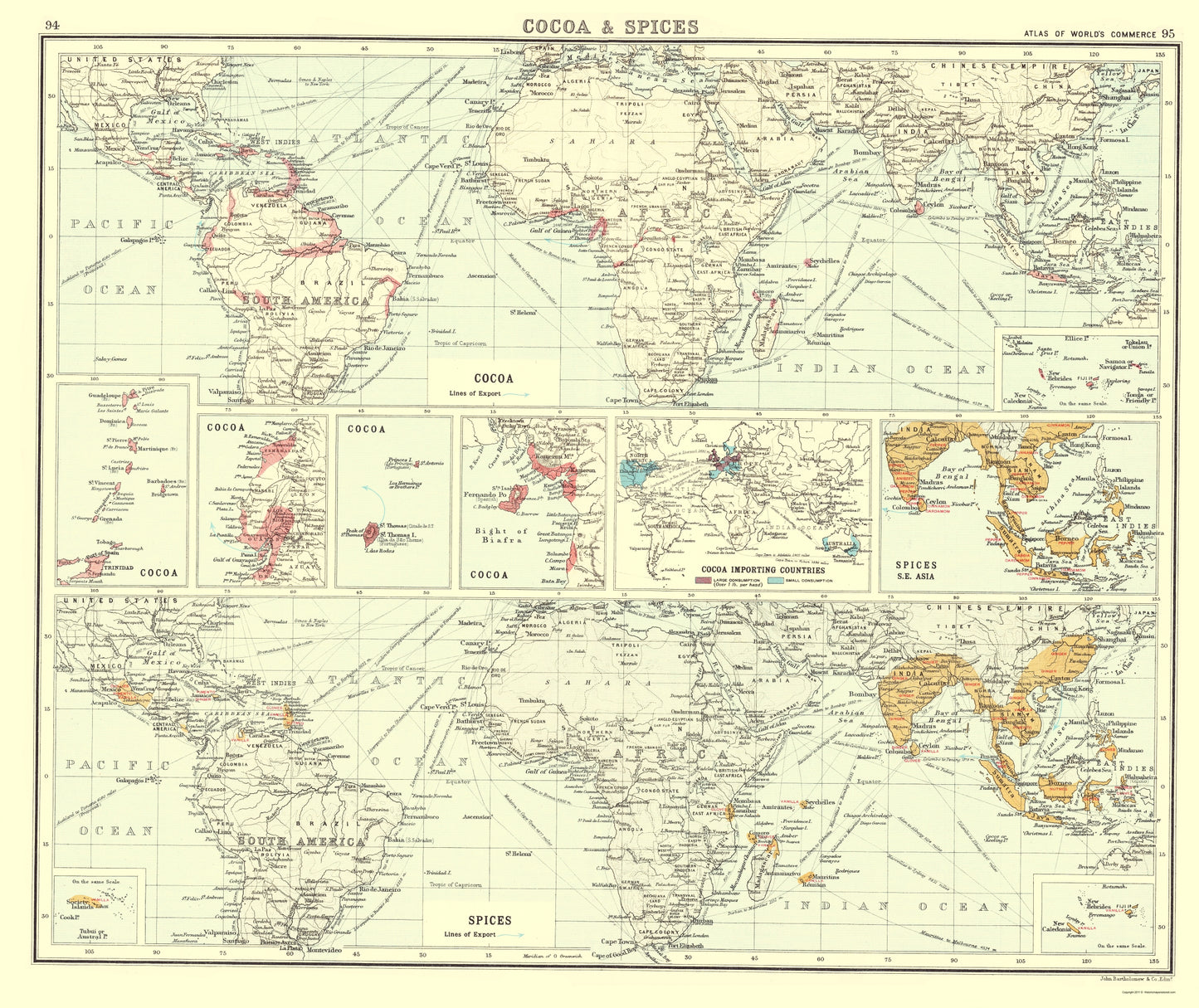 Historic Map - Global Cocoa Spices - Bartholomew 1907 - 23 x 27.35 - Vintage Wall Art