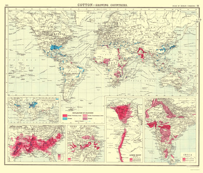 Historic Map - Global Cotton Growing Contries - Bartholomew 1907 - 23 x 27.06 - Vintage Wall Art