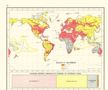 Historic Map - Global Race Religion Rainfall Winds Disease - Bartholomew 1907 - 23 x 27 - Vintage Wall Art